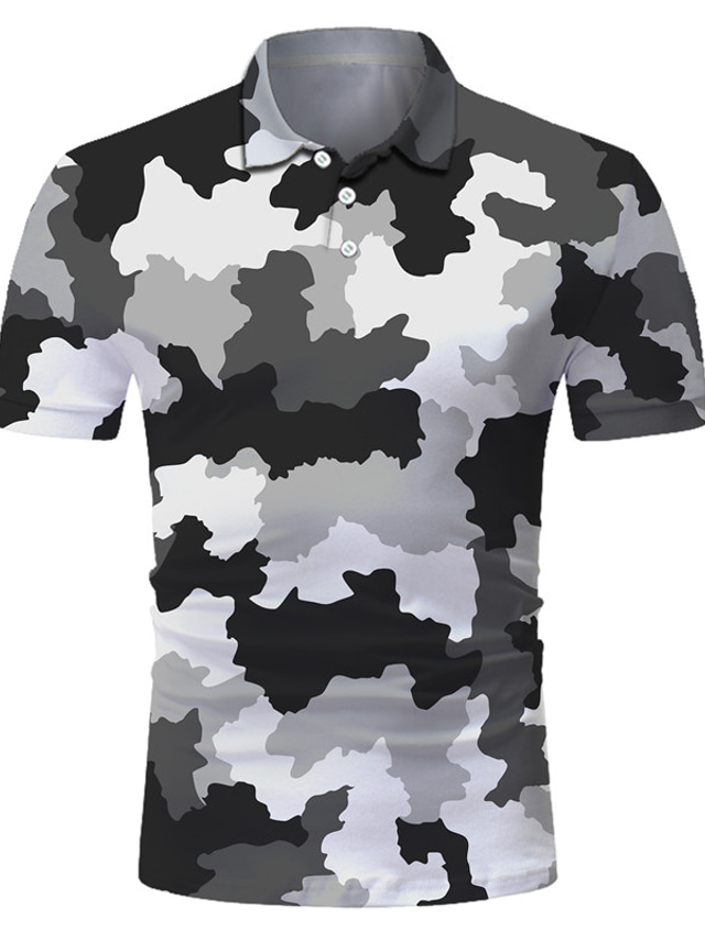  Herre POLO Trøje T-shirt Golftrøje Tennistrøje Mode Sej Afslappet Kortærmet Grøn camouflage 3D-udskrivning Krave Gade Afslappet Knap ned Tøj Tøj Mode Sej Afslappet