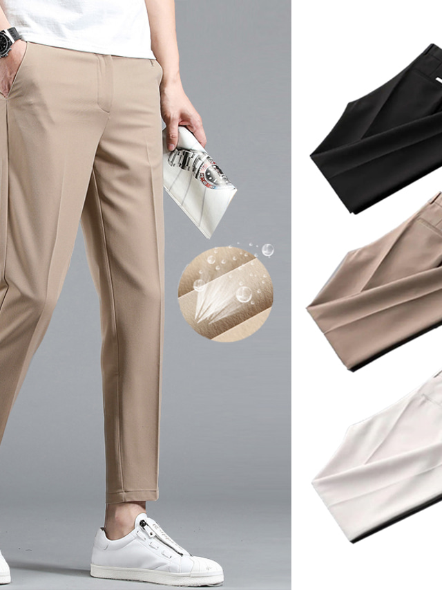  Men's Casual Chino Dress Pants Straight Pants Ankle-Length Pants Business Casual Micro-elastic Solid Color Breathable Mid Waist White Black Khaki Beige 29 30 31 32 33
