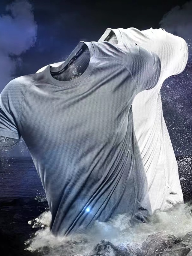  Homme Chemises évacuant l'humidité T shirt Tee Plein Col Ras du Cou Plein Air Vacances Manche Courte Vêtement Tenue Mode Design Casual Confortable