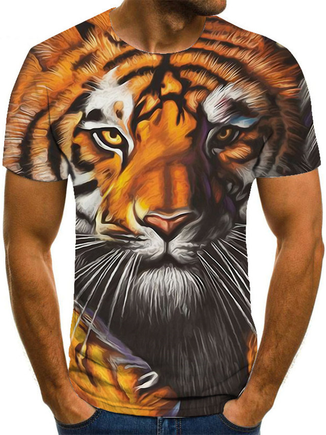 Herren Tee T Shirt Designer Sommer Kurzarm Graphic Tiger Print Übergröße Rundhalsausschnitt 4892