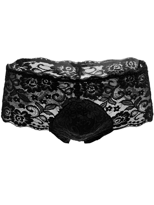  Men's Normal Lace Floral Briefs Underwear Stretchy 1 PC Super Sexy Panties For Men Black Red M