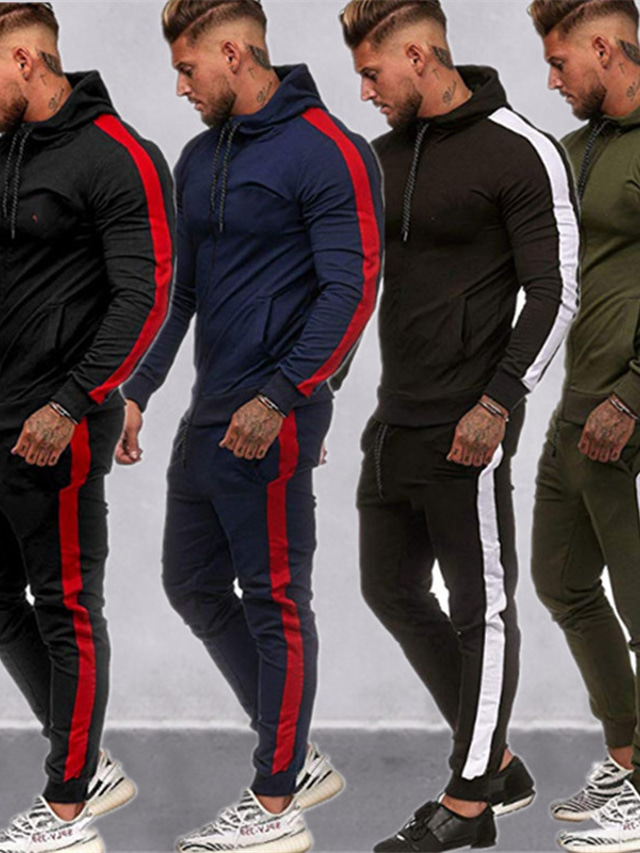  Men's Hoodie Sweatshirt Designer Stripe Sports Weekend Drawstring Elastic Waist Clothing Clothes Designer Sporty Casual / Sporty Black / Red Black / White ArmyGreen / Mid Waist