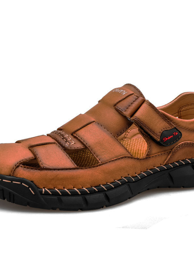  Bărbați Sandale Cusături de mână Sandale Pescar Sandale Confort Pantofi romani Stiluri de Plajă În aer liber Zilnic Piele Nappa Respirabil Confecționat Manual Non-alunecare Negru Maro Primăvară Vară