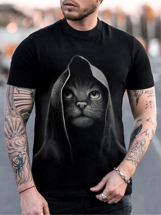 Herren T Shirt Hemd Tee Designer Basic Casual Sommer Kurzarm Schwarz Marineblau Armeegrün Katze 8049