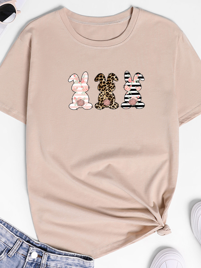  Anbech Frauen glücklich Ostern Brief Hemden niedlichen Kaninchen Grafik T-Shirts Tops Kurzarm T-Shirt (C-hellgrau, klein)