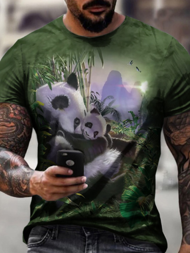 Herren Hemd Tee T Shirt Designer Sommer Kurzarm Graphic Panda Print Übergröße Rundhalsausschnitt 3804