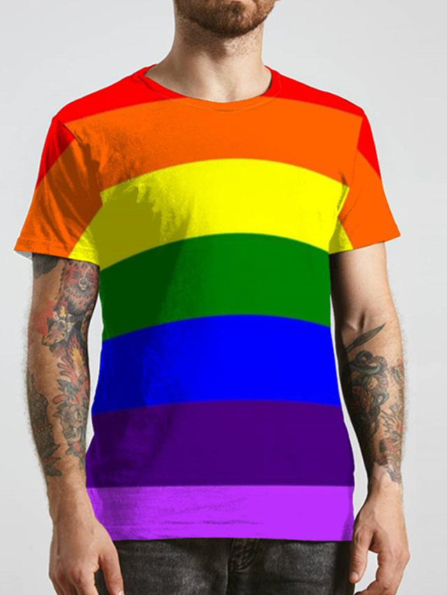  Men's T shirt Tee Tee Funny T Shirts Rainbow Letter Graphic Prints Round Neck Rainbow 3D Print Daily Holiday Short Sleeve Print Clothing Apparel Designer Classic Casual Big and Tall