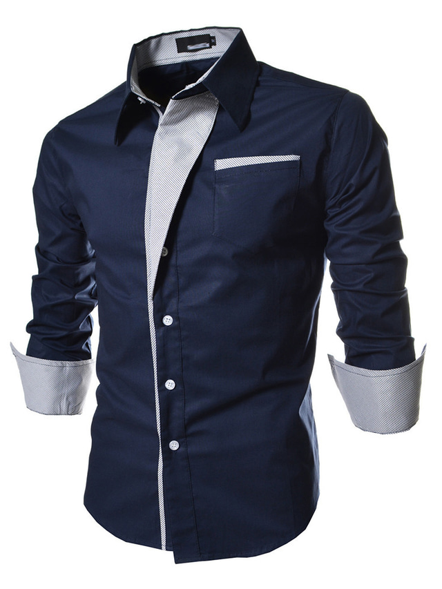  Men's Shirt Solid Colored Plus Size Collar Spread Collar Daily Work Long Sleeve Slim Tops Cotton Casual White Black Navy Blue / Fall / Spring/Summer Dress Shirts