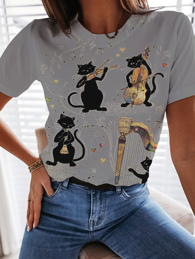  футболка lomelomme женские летние топы с принтом кошек и животных привлекательные живые футболки с короткими рукавами милые летние свободные топы с принтом кота женские футболки для девочек-подростков