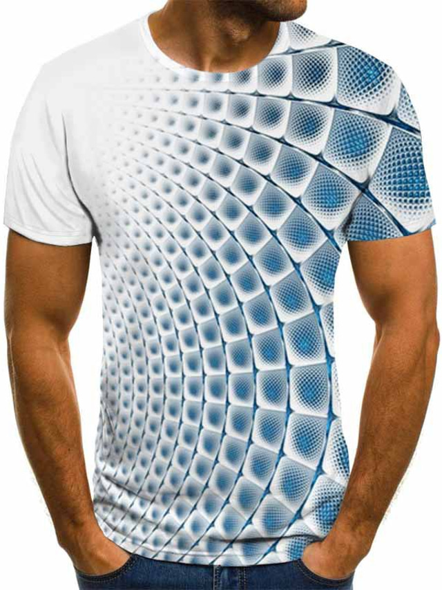  Men's T shirt Tee Shirt Tee Designer Basic Comfortable Summer Short Sleeve Lake blue Cobalt Blue Blue Gray Purple Plaid Checkered Graphic 3D Print Round Neck Party Daily Clothing Clothes Regular Fit
