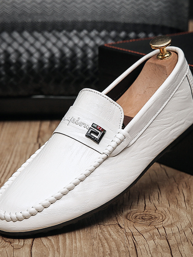  Men's Loafers & Slip-Ons Driving Shoes Driving Loafers British Daily Nappa Leather Breathable Non-slipping Wear Proof Black Brown White Spring Summer