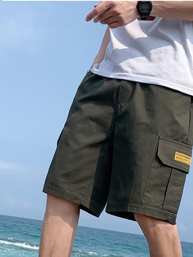  Hombre Pantalón corto Pantalón Corto Cargo Pantalones Cortos Cargo Patrón Media cintura Negro Verde Ejército Caqui M L XL