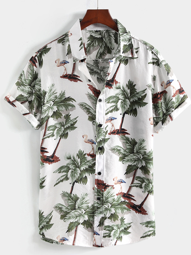  Men's Shirt Summer Hawaiian Shirt Graphic Coconut Tree Hawaiian Aloha Design Collar Light Pink Black White Purple Green Outdoor Street Short Sleeve Button-Down Clothing Apparel Hawaiian Designer