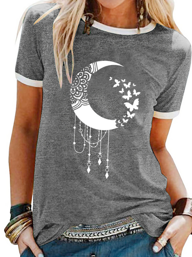  Women's T shirt Tee Designer Hot Stamping Graphic Design Short Sleeve Round Neck Daily Going out Clothing Clothes Designer Basic Green Blue Gray
