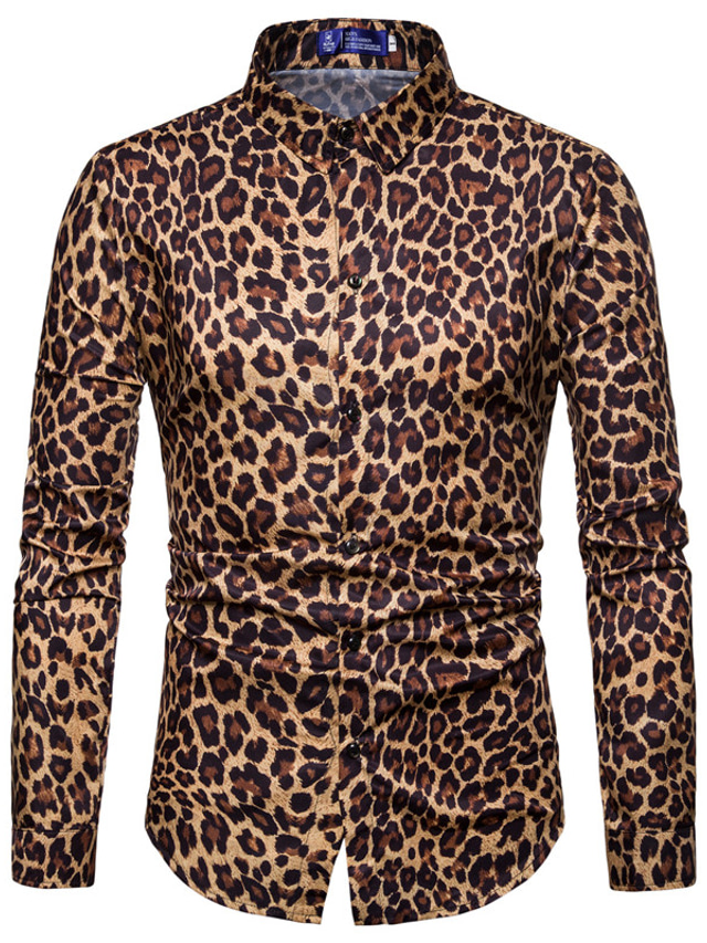  Mens Leopard Print Shirt Men's Shirt Turndown Brown Gray Street Casual Long Sleeve Print Clothing Apparel Fashion Streetwear Cool Designer