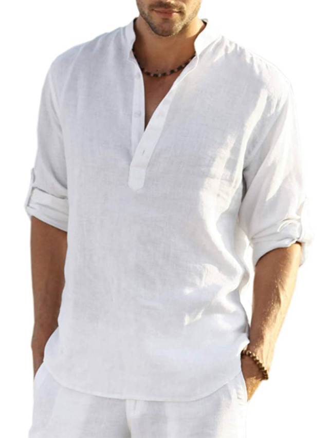  camisa masculina 100% algodão sem impressão, tops de manga comprida elegante diariamente