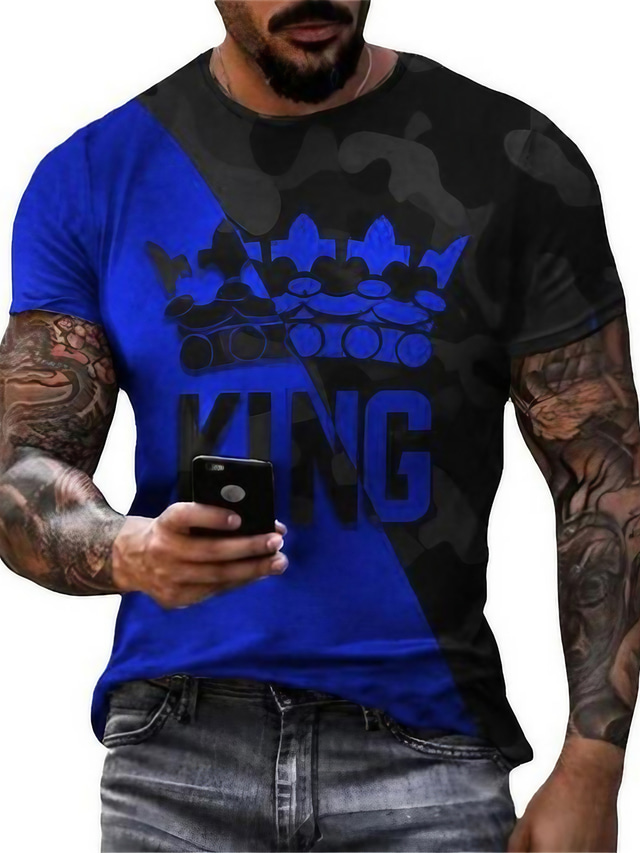  Men's Tee T shirt Tee Designer Summer Short Sleeve Graphic King Print Plus Size Crew Neck Casual Daily Clothing Clothes Regular Fit Designer Basic Casual Blue Yellow Red