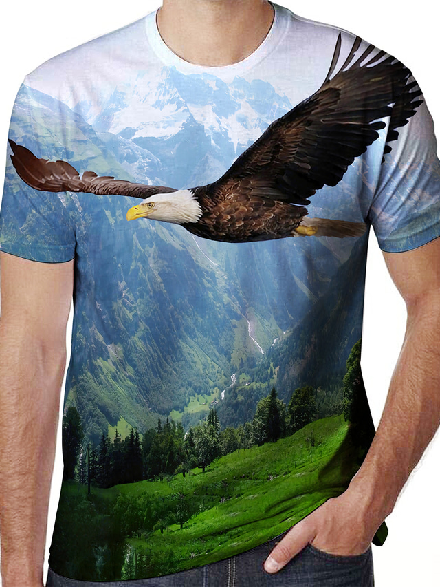 Men's Shirt Tee T shirt Tee Designer Summer Short Sleeve Graphic Eagle Print Plus Size Round Neck Casual Daily Print Clothing Clothes Regular Fit Designer Basic Casual Blue / White