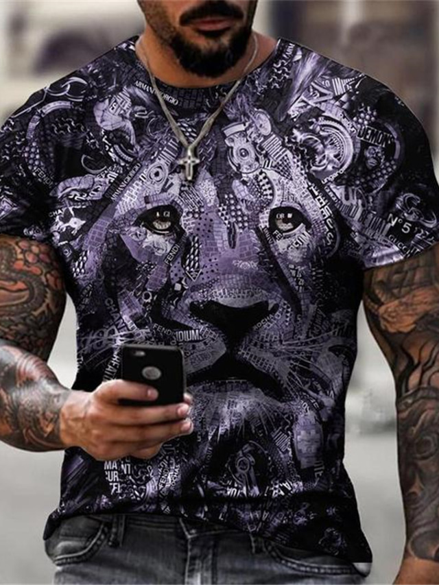  Men's Animal Lion T shirt Graphic Tee Short Sleeve T shirt 3D Print Crew Neck Shirt Designer Basic Slim Fit Casual Daily Weekend Purple Gold Green Summer Clothing Apparel Plus Size S M L XL XXL 3XL