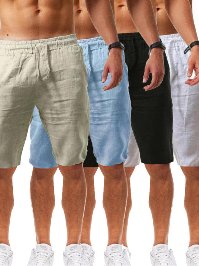  Men's Shorts Beach Shorts Drawstring Front Pocket Plain Soft Outdoor Knee Length Casual Going out Cotton Blend Shorts Casual / Sporty Slim Green White Micro-elastic