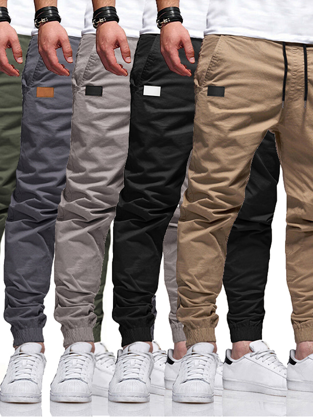  Men's Cargo Pants Joggers Trousers Drawstring Elastic Waistband Stylish Simple Solid Color Light Yellow Light Blue ArmyGreen S M L
