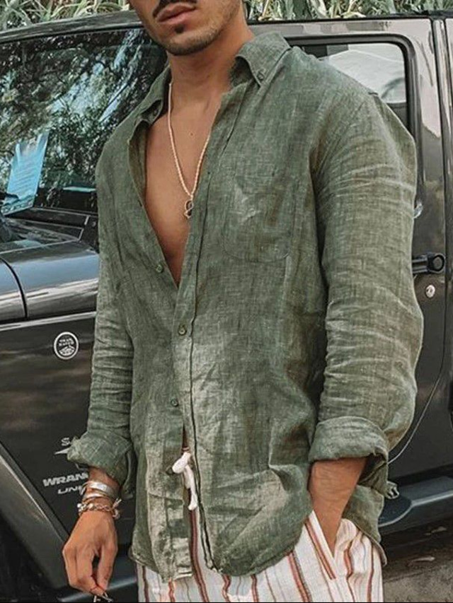  Camisa de algodón con botones finos de calle de manga larga de color sólido de estilo nuevo de verano para hombre, camisa informal europea de talla grande para hombre