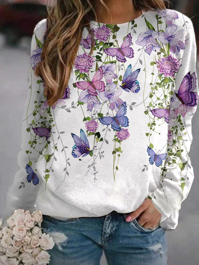  Femme Sweat-shirt Sweat Floral Papillon Imprimer du quotidien Des sports 3D effet Actif Vêtement de rue Pulls Capuche Pulls molletonnés Jaune Rose Claire Vert