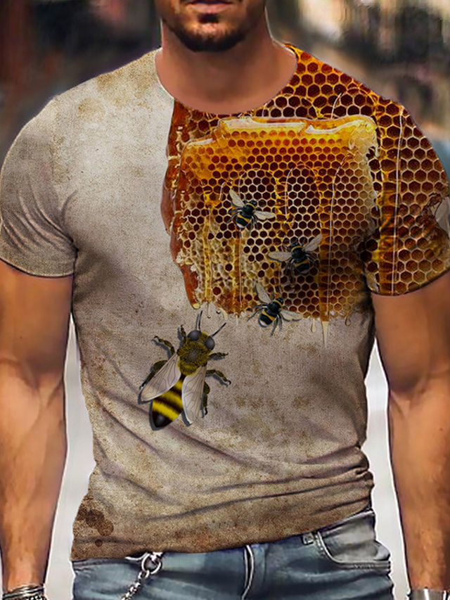  Herren Tee T Shirt Hemd Designer Sommer Kurzarm Graphic Bienenwabe Biene 3D-Druck Rundhalsausschnitt Täglich Festtage Bedruckt Kleidung Designer Casual Groß und hoch Braun
