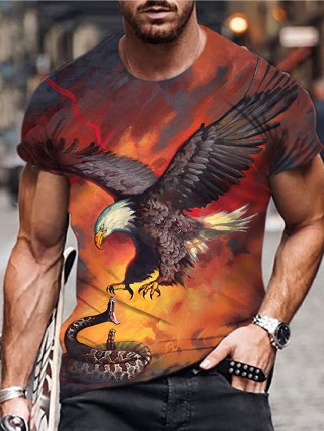  Men's T shirt Tee Shirt Tee Designer Casual Big and Tall Summer Short Sleeve Orange Graphic Eagle Print Crew Neck Daily Holiday Print Clothing Clothes Designer Casual Big and Tall