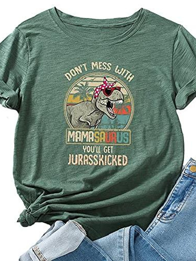  لا تعبث مع ماماسور ، ستحصل على قميص جوراسيك نسائي ديناصور حيوان جوراسي ماما جرافيك تي شيرت أخضر s