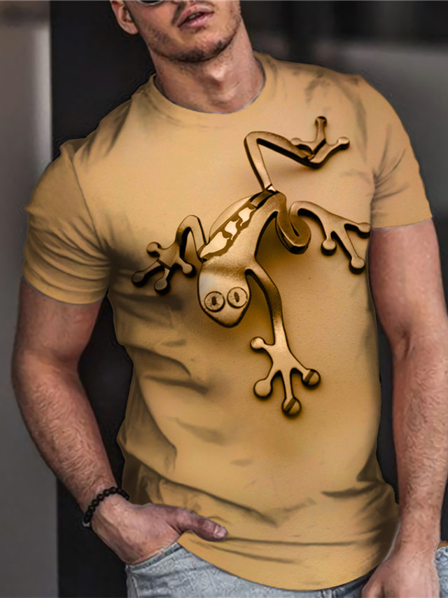  Hombre Camiseta Camisa Tee Design Casual Grande y alto Verano Manga Corta Caqui Graphic Animal Print Cuello Barco Diario Festivos Estampado ropa Design Casual Grande y alto