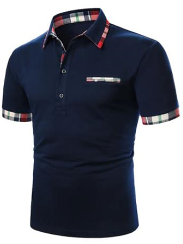  Men's Polo Shirt Golf Shirt Stand Collar Lightweight Short Sleeve Black White Navy Blue Red & White Light Grey Green Plaid non-printing Stand Collar Daily Patchwork Clothing Clothes 1pc Lightweight