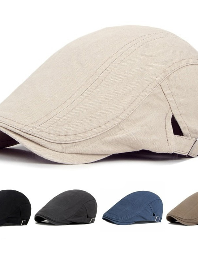  Men's Hat Protective Hat Flat Cap Party Dailywear Classic Retro Pure Color Color Block Outdoor Travel Black