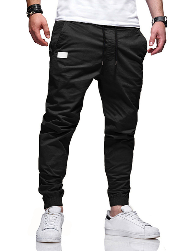  Men's Cargo Pants Cargo Trousers Joggers Trousers Casual Pants Drawstring Elastic Waist Elastic Cuff Plain Sports Outdoor Running Cotton Cotton Blend Streetwear Workout ArmyGreen Black