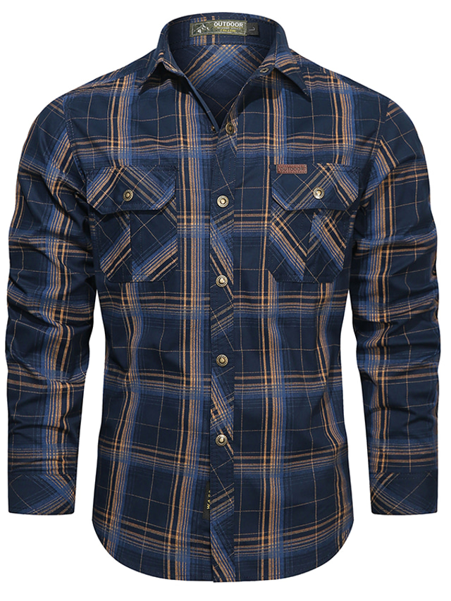 Chemises d'extérieur en coton multi-poches pour hommes, chemises décontractées solides à manches longues, beige, M