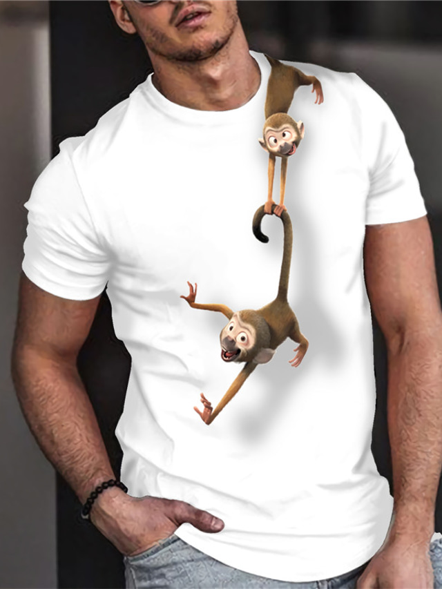  Men's T shirt Tee Shirt Tee Designer Casual Big and Tall Summer Short Sleeve White Graphic Monkey Print Crew Neck Daily Holiday Print Clothing Clothes Designer Casual Big and Tall
