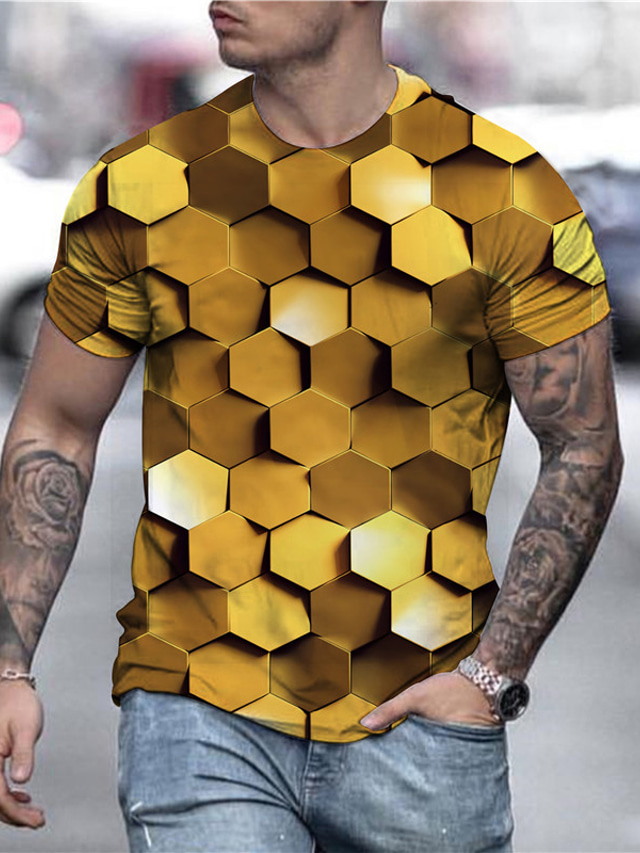  Men's T shirt Tee Shirt Tee Designer Casual Big and Tall Summer Short Sleeve Gold Graphic Geometric Print Crew Neck Daily Holiday Print Clothing Clothes Designer Casual Big and Tall