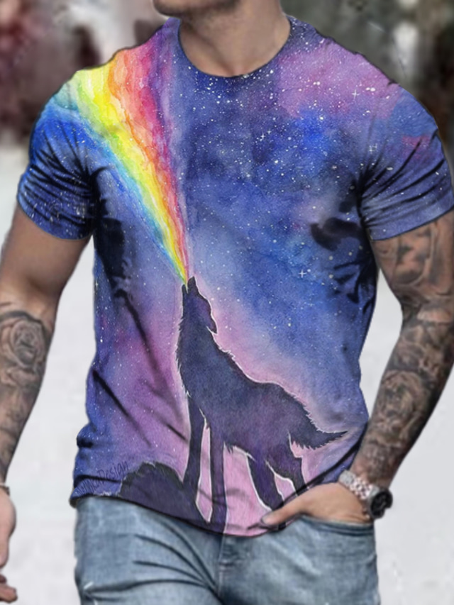  Men's Shirt Tee T shirt Tee Designer Summer Short Sleeve Galaxy Graphic Wolf Print Plus Size Crew Neck Casual Daily Clothing Clothes Regular Fit Designer Basic Casual Purple