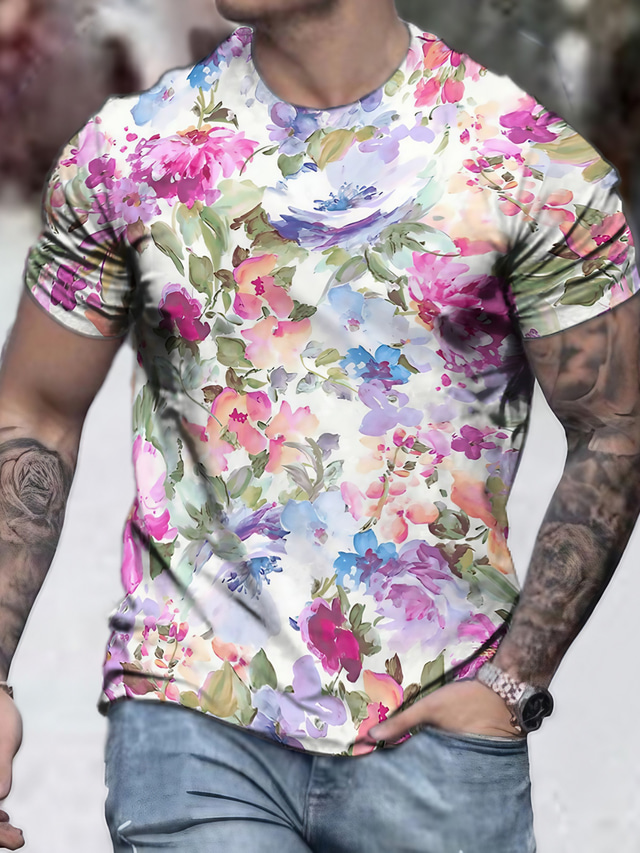 Herren Tee T Shirt Hemd Designer Sommer Kurzarm Blumen Graphic 3d Druck Übergröße 7216