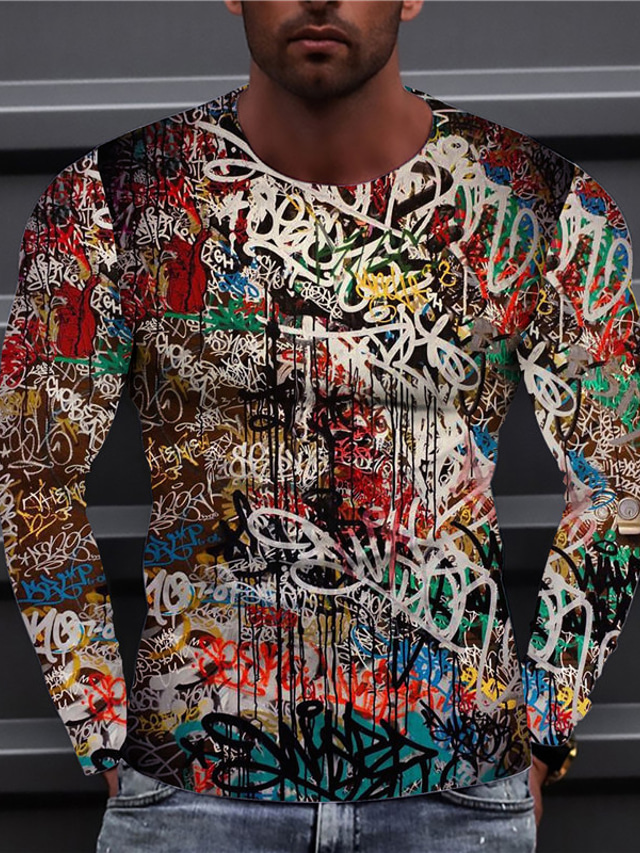  Per uomo maglietta Camicia Magliette Originale Stile anni '50 Informale Manica lunga Arcobaleno Stampe astratte Graffiti Con stampe Girocollo Giornaliero Per eventi Stampa Abbigliamento Abbigliamento