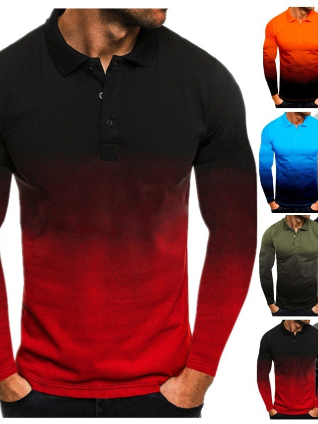  Men's Collar Polo Shirt Golf Shirt Casual Soft Breathable Long Sleeve Black / Red Black / White Green / Black Black / Gray Blue Orange Gradient Turndown Street Casual Clothing Clothes Regular Fit
