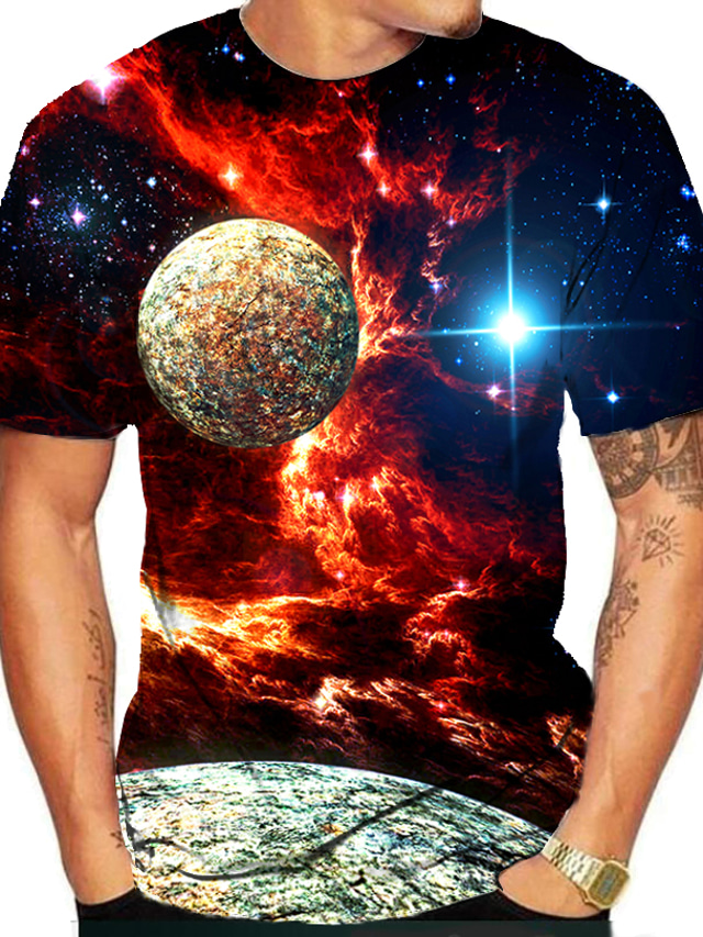  Herren T Shirt Design Sommer Galaxis Graphic Kurzarm Rundhalsausschnitt Täglich Bedruckt Kleidung Design Rote
