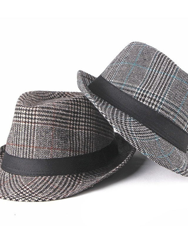  Men's Fedora Hat Brim Hat Brown Gray Pure Cotton Classic Retro Pure Color Vintage Party Party Dailywear Color Block Outdoor Travel