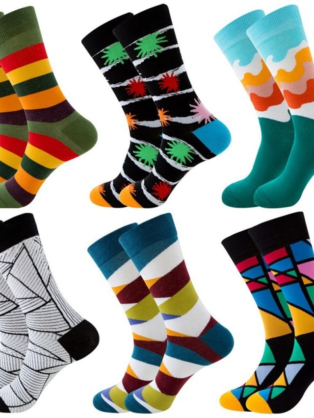  1 Pair Men's Fashion Novelty Socks Colorful Dress Crew Socks Sports Outdoor White Cute Funky Patterned Casual Cotton Socks