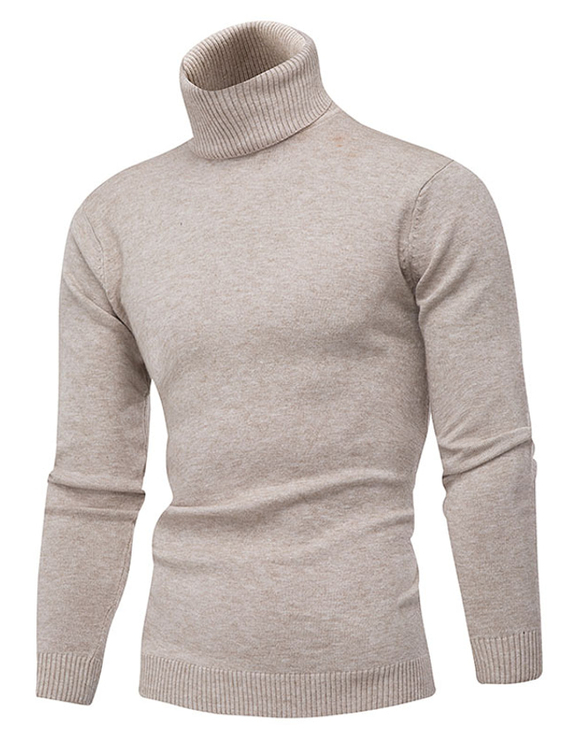  Men's Sweater Pullover Knit Knitted Solid Color Turtleneck Stylish Casual Daily Fall Winter White Black XS S M / Long Sleeve