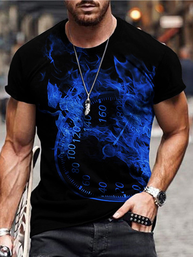  Men's Shirt Tee T shirt Tee Designer Summer Short Sleeve Graphic Clock Print Crew Neck Daily Holiday Print Clothing Clothes Designer Casual Big and Tall Blue