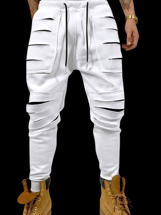  Męskie Athleisure Sport Spodnie Spodnie dresowe Kieszeń Pełna długość Spodnie Codzienny Sport Średnio elastyczny Jednokolorowe Mieszanka bawełny Na zewnątrz Sport Średni Talia Luźna Biały Czarny