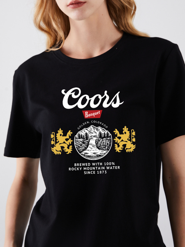  женщины coors банкет пиво день пить рубашка винтаж coors золотой колорадо лев логотип графические футболки (xl, желтый)
