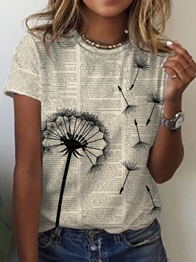  Dames T-shirt Ontwerper 3D-afdrukken Tekst Paardebloem Korte mouw Ronde hals Dagelijks Weekend Afdrukken Kleding Kleding Ontwerper Basic Vintage Geel