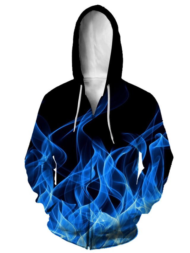  男性用 ジップアップフーディースウェットシャツ 3D デザイナー カジュアル グラフィック 動物 プリント EU / USサイズ フード付き カジュアル 日常 長袖 服装 ルーズ ブルー